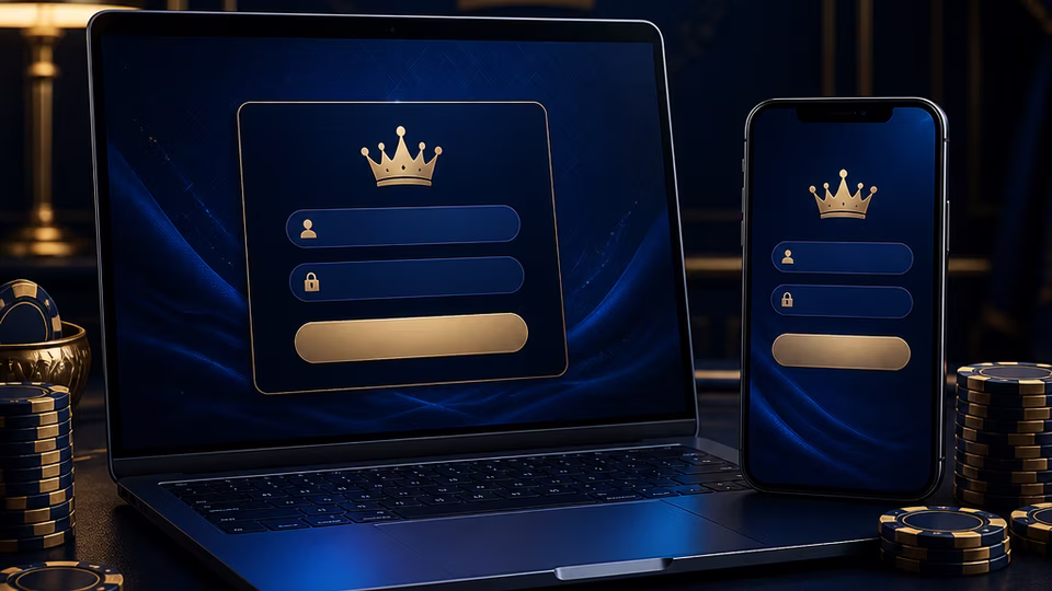 Lucky Emperor account access shown on desktop and mobile screens